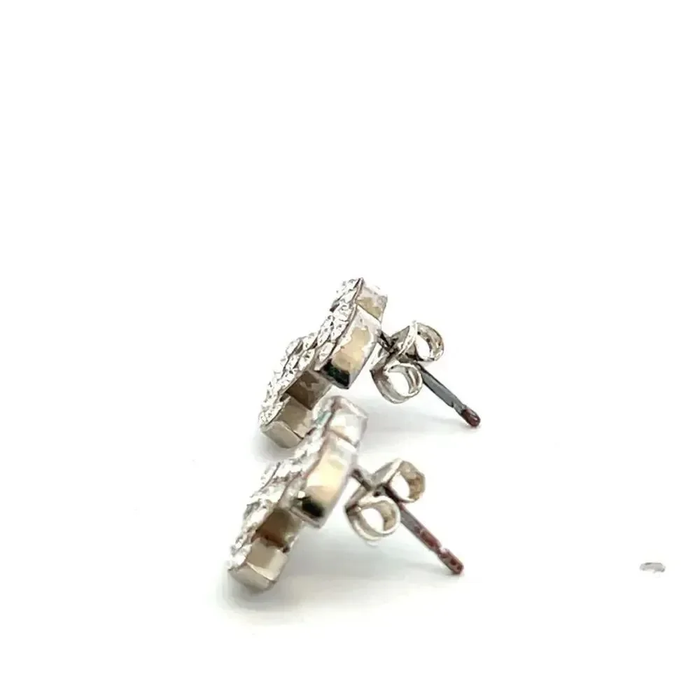 CHANEL CC Logos Rhinestone Stud Earrings Silver Tone